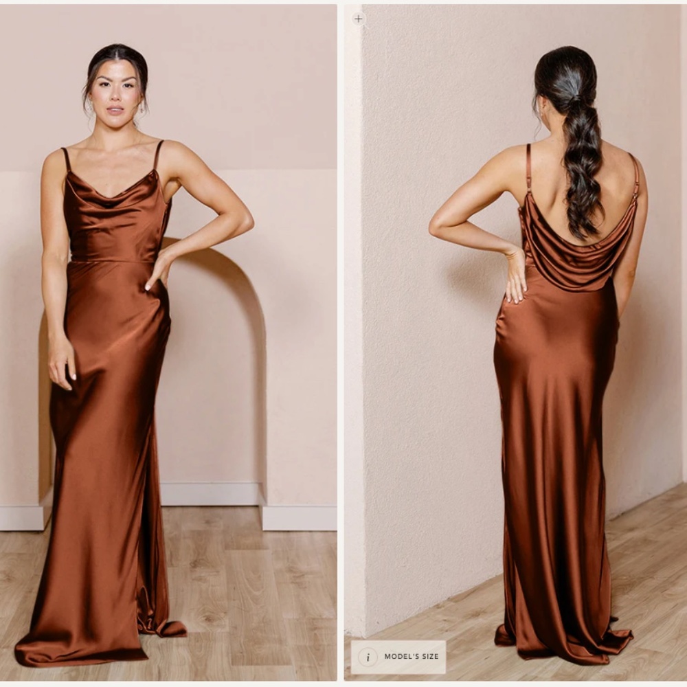 Revelry Nadia Satin Bridesmaid Dress - Rust, Size 6, Like New, Unaltered